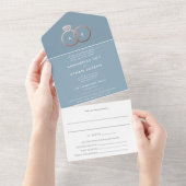 Dusty Blue Modern Roos Gold Rings Wedding All In One Uitnodiging (Afscheurbaar)