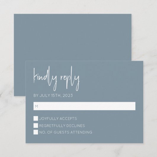 Dusty Blue Modern RSVP-kaart Kaart (Voorkant / Achterkant)