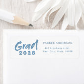 Dusty Blue Modern Script Afstuderen Retouradres Etiket (Insitu)