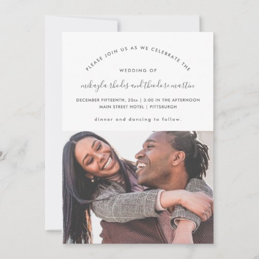 Dusty Blue Modern Script Botanische foto bruiloft Kaart (Voorkant)