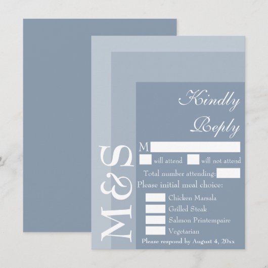 Dusty Blue Modern Script Bruiloft RSVP Kaart (Voorkant / Achterkant)