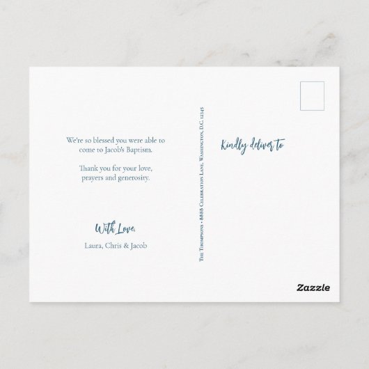 Dusty Blue Modern Script Custom Doop Briefkaart (Achterkant)