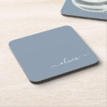 Dusty Blue Modern Script Elegant Monogram Naam Bier Onderzetter<br><div class="desc">Dusty Blue Simple Script Monogram Name Paper Onderzetters. Dit maakt het perfecte afstuderen,  de verjaardag,  de bruiloft,  het vrijgezellenfeest,  de verjaardag,  het baby shower of het bachelorette feest cadeau voor iemand die van glam luxe en chic stijlen houdt.</div>