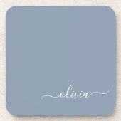 Dusty Blue Modern Script Elegant Monogram Naam Bier Onderzetter (Voorkant)