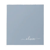 Dusty Blue Modern Script Elegant Monogram Naam Notitieblok (Voorkant)