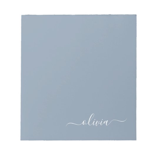 Dusty Blue Modern Script Elegant Monogram Naam Notitieblok (Voorkant)