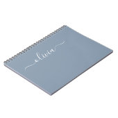 Dusty Blue Modern Script Elegant Monogram Naam Notitieboek (Linkerzijde)