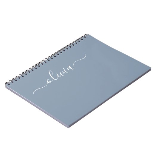 Dusty Blue Modern Script Elegant Monogram Naam Notitieboek (Linkerzijde)