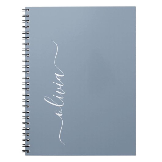 Dusty Blue Modern Script Elegant Monogram Naam Notitieboek (Voorkant)