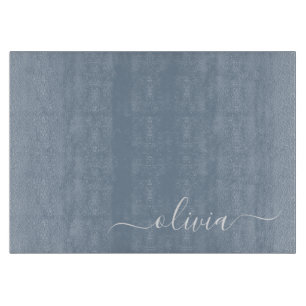 Dusty Blue Modern Script Elegant Monogram Name Cut Snijplank
