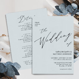 Dusty Blue Modern script in één simpele bruiloft Kaart