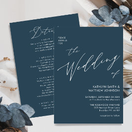 Dusty Blue Modern script in één simpele bruiloft Kaart