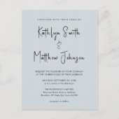 Dusty Blue Modern script in één simpele bruiloft Uitnodiging Briefkaart (Voorkant)