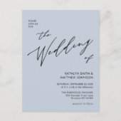 Dusty Blue Modern script in één simpele bruiloft Uitnodiging Briefkaart (Voorkant)