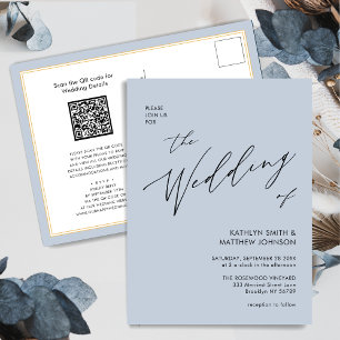 Dusty Blue Modern script in één simpele bruiloft Uitnodiging Briefkaart