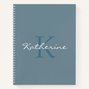 Dusty Blue Modern Script Monogramed Name Notitieboek