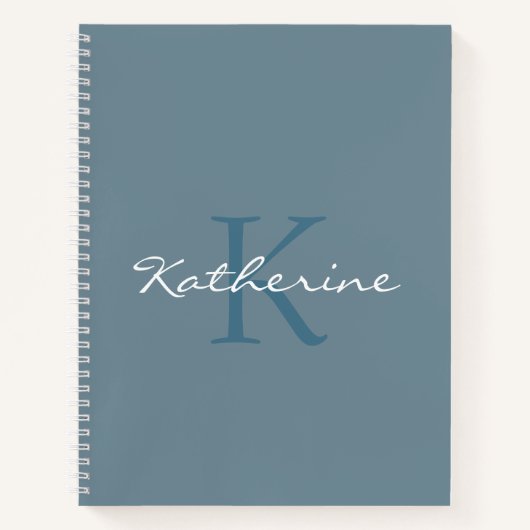 Dusty Blue Modern Script Monogramed Name Notitieboek (Voorkant)