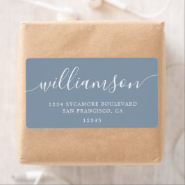 Dusty Blue Modern Script Retouradres Etiket