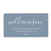 Dusty Blue Modern Script Retouradres Etiket (Voorkant)