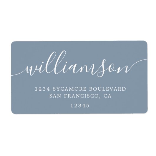 Dusty Blue Modern Script Retouradres Etiket (Voorkant)
