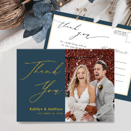 Dusty Blue Modern Script Simple Weddenschap Bedank Briefkaart