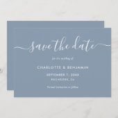 Dusty Blue Modern Script Wedding Save the Date (Voorkant / Achterkant)