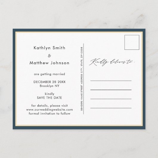 Dusty Blue Modern Script Wedding Save the Date Aankondigingskaart (Achterkant)