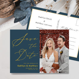 Dusty Blue Modern Script Wedding Save the Date Aankondigingskaart