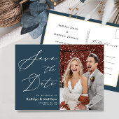 Dusty Blue Modern Script Wedding Save the Date Aankondigingskaart