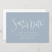 Dusty Blue Modern Simple Script Save the Date (Voorkant / Achterkant)