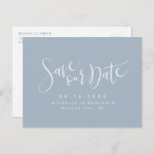 Dusty Blue Modern Simple Script Save the Date Aankondigingskaart (Voorkant / Achterkant)