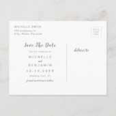 Dusty Blue Modern Simple Script Save the Date Aankondigingskaart (Achterkant)