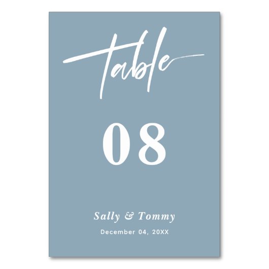 Dusty Blue Modern Trouwtafel Nummer Kaart (Achterkant)