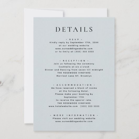 Dusty Blue Modern Typography All-in-One Weddenscha Kaart (Achterkant)