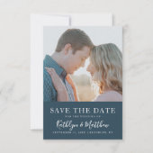 Dusty Blue Modern Typography Simple Photo Wedding Save The Date (Voorkant)