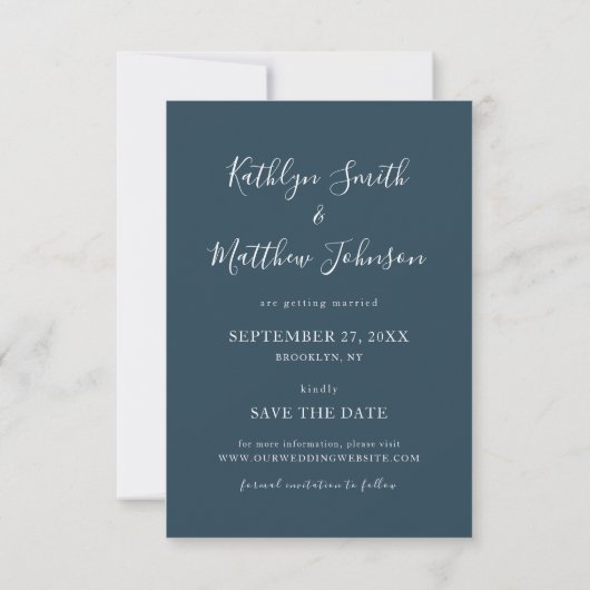 Dusty Blue Modern Typography Simple Photo Wedding Save The Date (Achterkant)