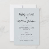 Dusty Blue Modern Typography Simple Photo Wedding Save The Date (Achterkant)