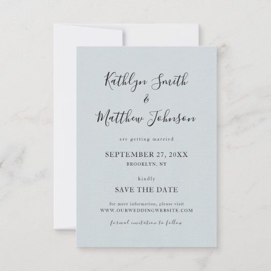 Dusty Blue Modern Typography Simple Photo Wedding Save The Date (Achterkant)
