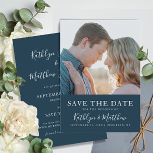 Dusty Blue Modern Typography Simple Photo Wedding Save The Date