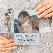 Dusty Blue Modern Typography Simple Photo Wedding Save The Date