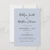 Dusty Blue Modern Typography Simple Photo Wedding Save The Date (Achterkant)