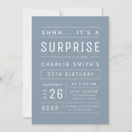 Dusty Blue Modern Typography Surprise Birthday Kaart