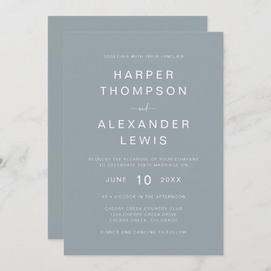 Dusty Blue Modern Typography Wedding Kaart (Voorkant / Achterkant)