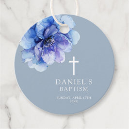Dusty Blue Modern Waterverf Bloemendoop Bedankjes Labels