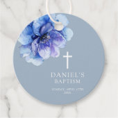 Dusty Blue Modern Waterverf Bloemendoop Bedankjes Labels (Voorkant)