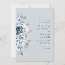 Dusty Blue Modern Waterverf Floral Wedding Kaart