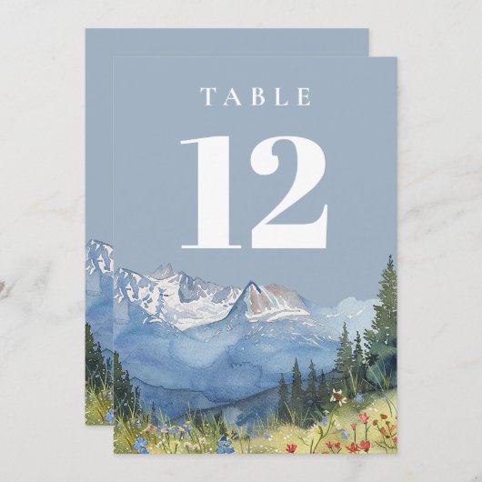 Dusty Blue Modern Waterverf Mountain Tafelnummer (Voorkant / Achterkant)