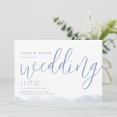 Dusty Blue Modern Waterverf Typography Wedding Kaart (Staand voorkant)