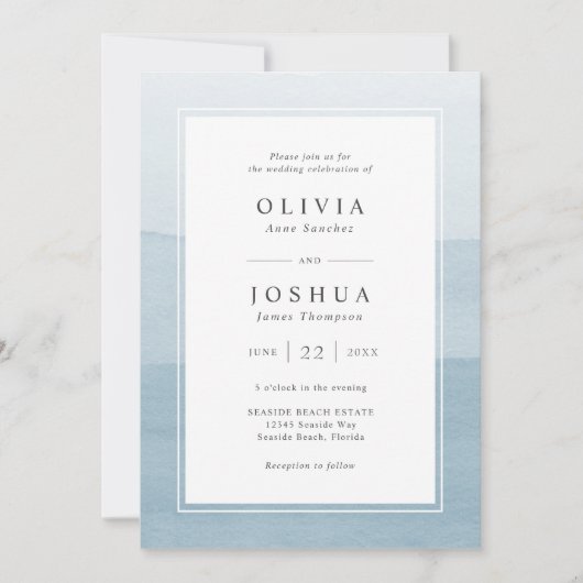 Dusty Blue Modern Waterverf Wedding Kaart (Voorkant)