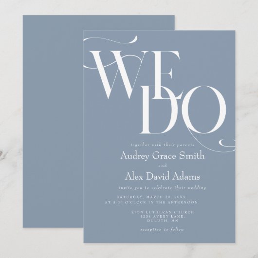 Dusty Blue Modern we wedden Kaart (Voorkant / Achterkant)